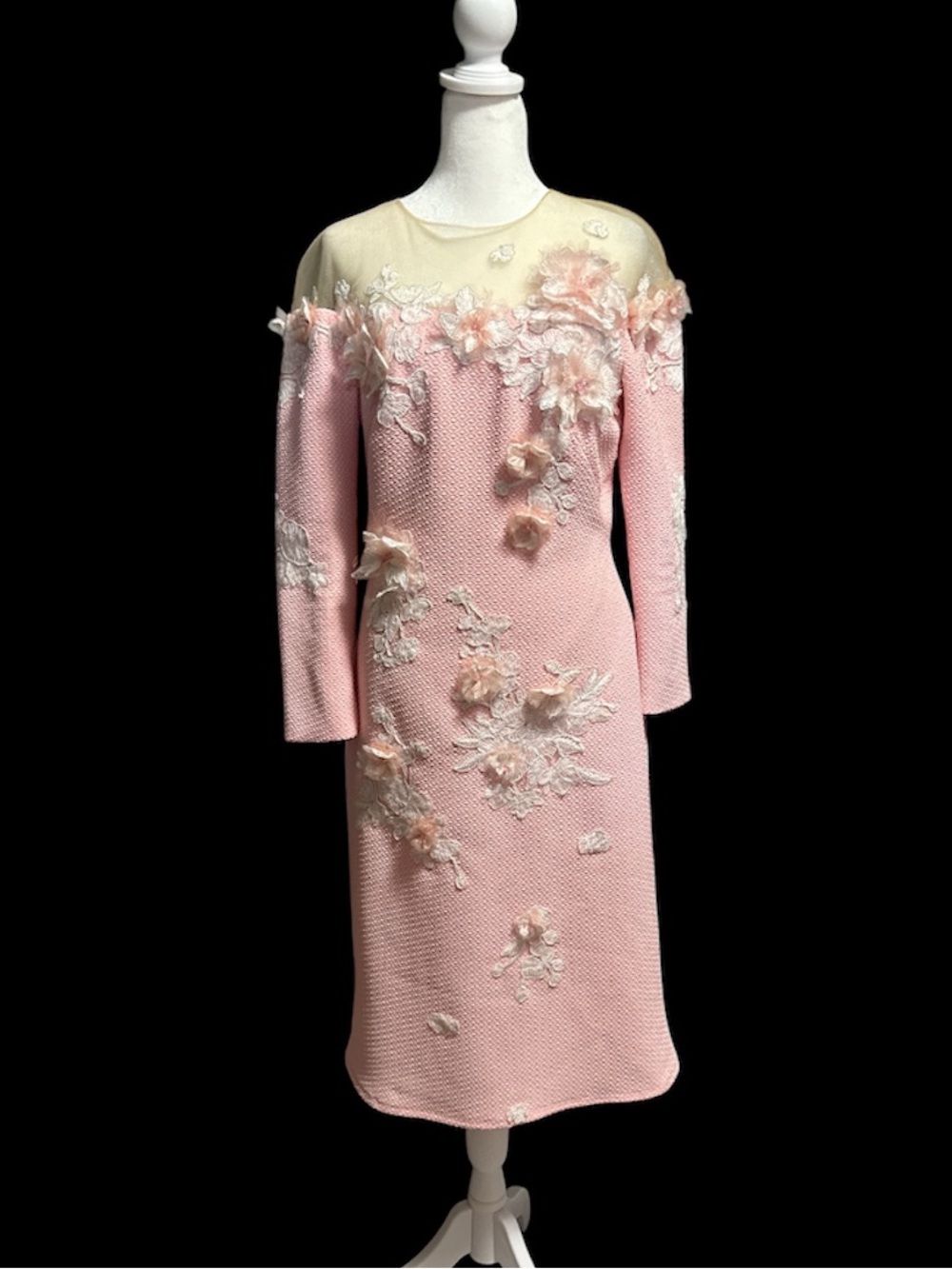 Tadashi Shoji Pink With White Floral Appliqués Dress-6